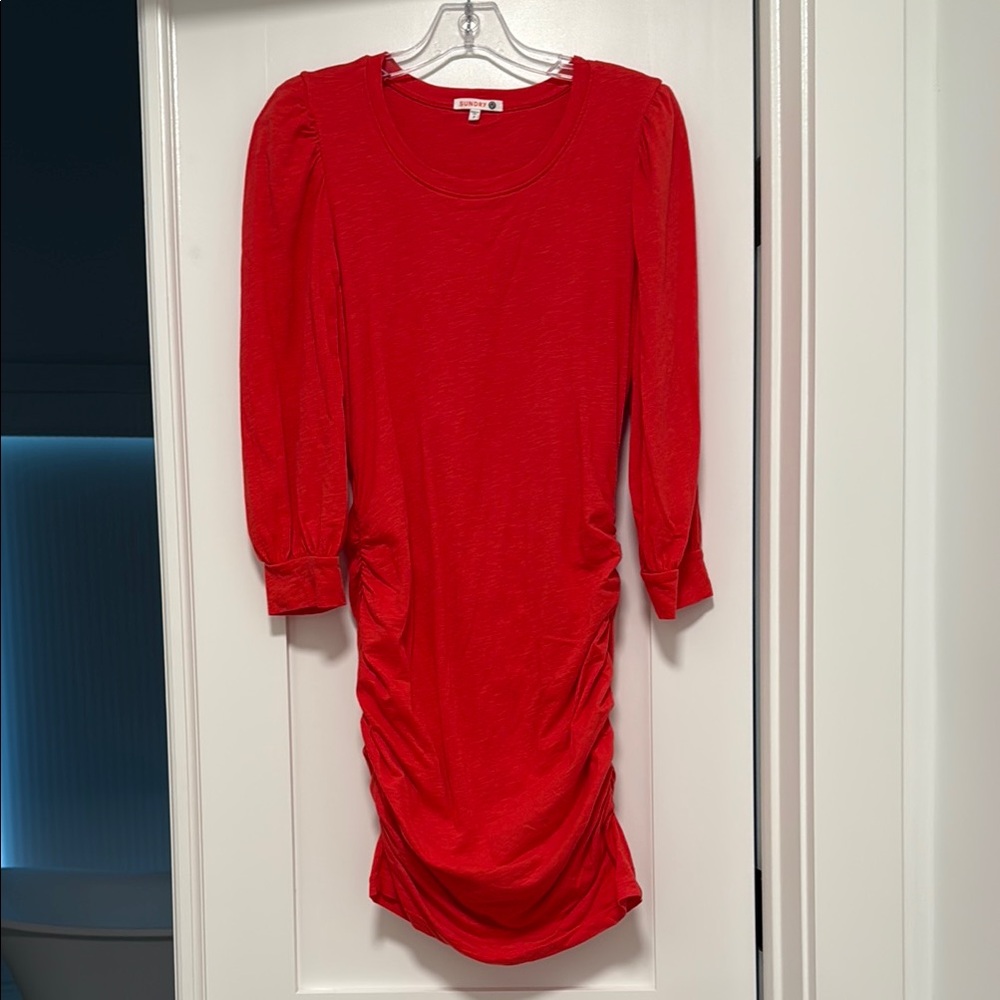 Sundry Red Ruched Dress